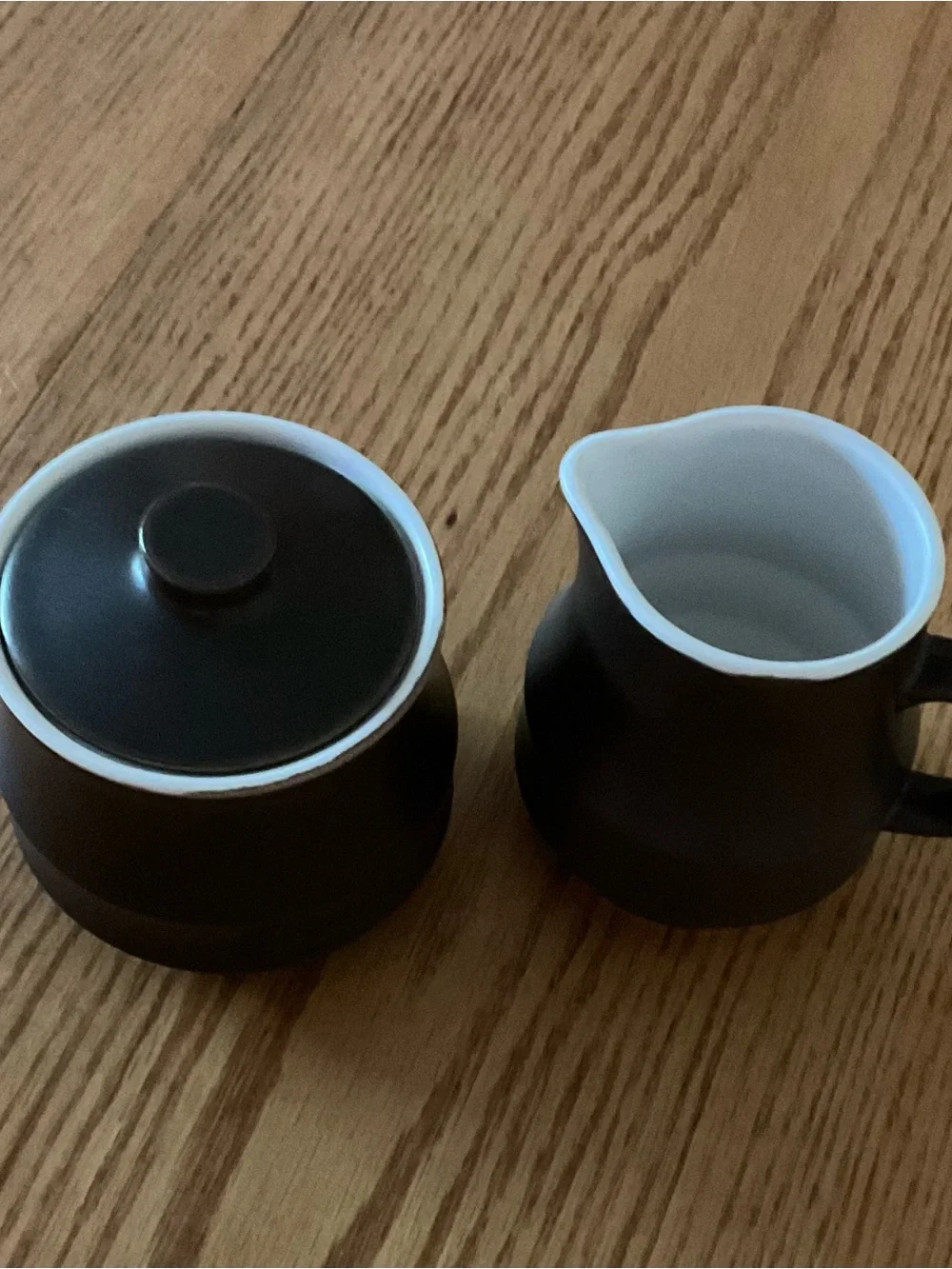 Elegant Dark Brown Ceramic Sugar Bowl and Creamer Set
